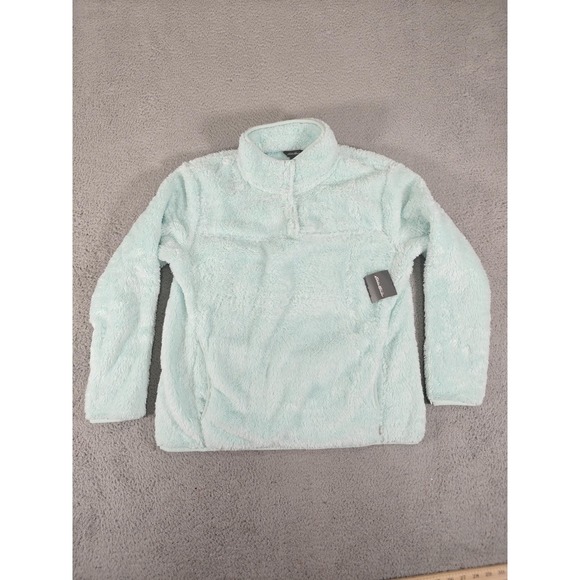 Eddie Bauer Pullover Womens Large Aqua Plush Fleece Snap Mock Neck Style 0440 - Picture 1 of 13